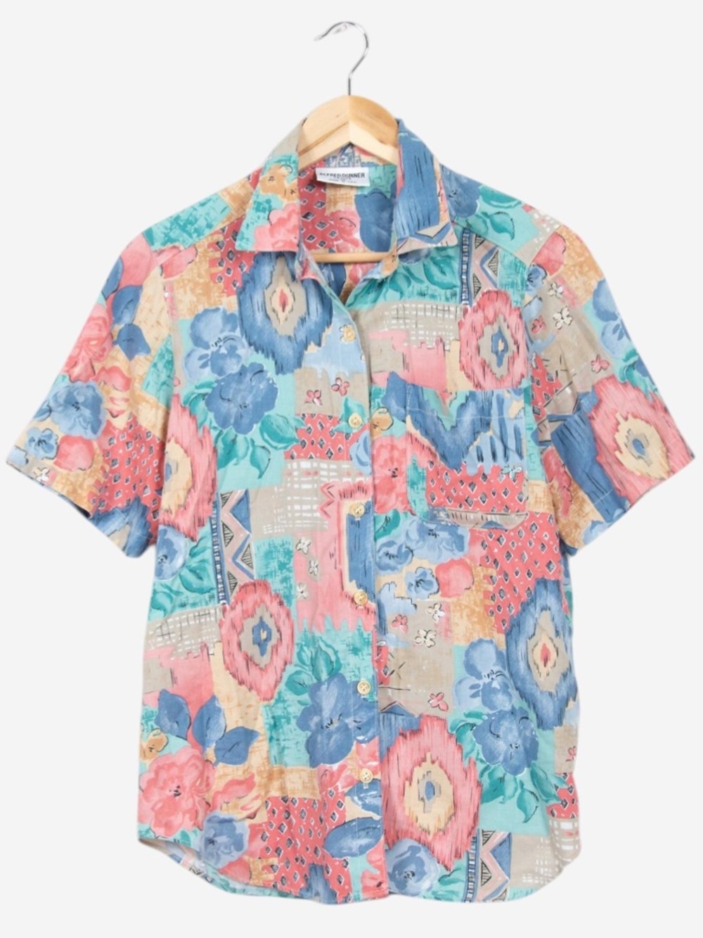 vintage 90s geometric floral print button down shirt size 10